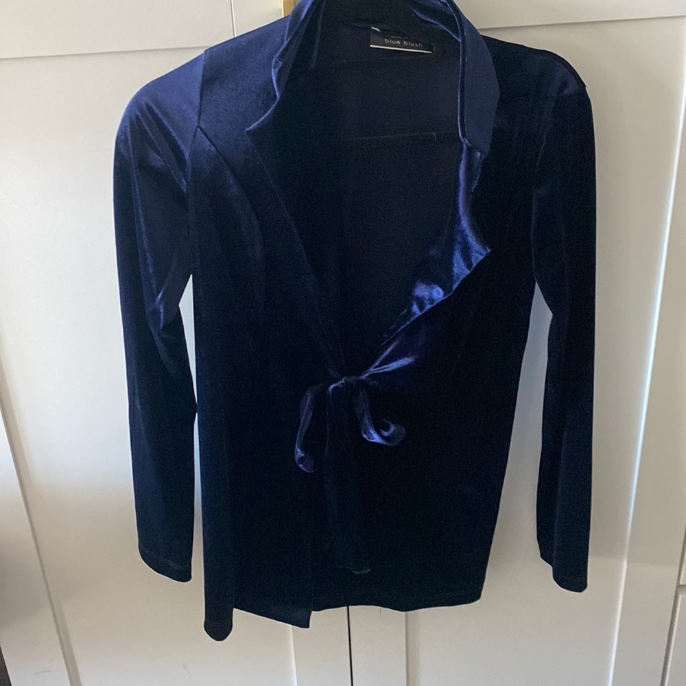 Navy Velvet blazer with tie detail